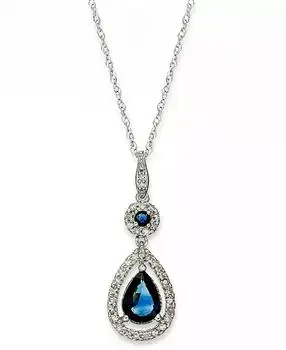 Macy's | Sapphire (1-1/3 ct. t.w.) and Diamond (1/4 ct. t.w.) Drop Pendant Necklace Set in 14k White Gold (Also Available in Emerald)