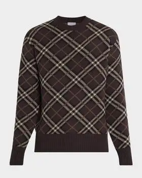 Burberry | Men's Gregory Check Wool and Cashmere Crewneck Sweater