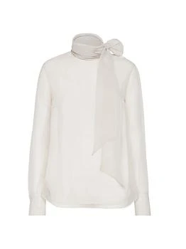 Brunello Cucinelli | Crispy Silk Pussybow Blouse with Monili
