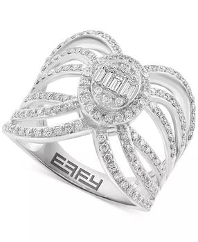 Effy | EFFY® Diamond Round & Baguette Openwork Statement Ring (3/4 ct. t.w.) in 14k White Gold