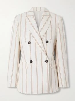 Brunello Cucinelli | Double-breasted Striped Linen And Cotton-blend Blazer  - IT44
