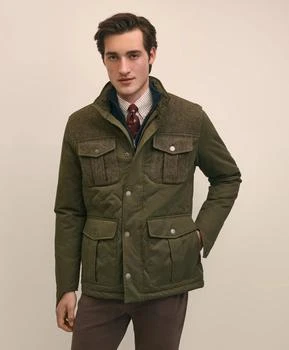 Cotton-Wool Blend Field Jacket With Tweed Accents, Packable Hood