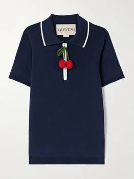 Valentino | Embellished Ribbed Cotton Polo Shirt - Navy