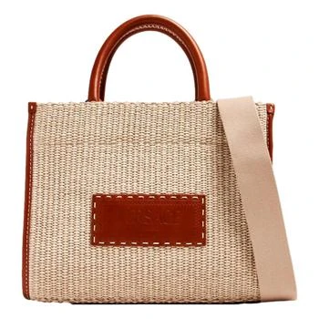 Versace | Women's Athena Raffia Leather Small Shopper Tote Bag In Beige