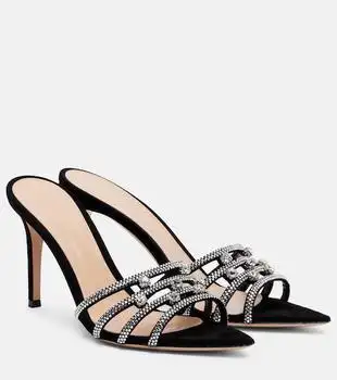 Gianvito Rossi | Elizabeth crystal-embellished suede mules