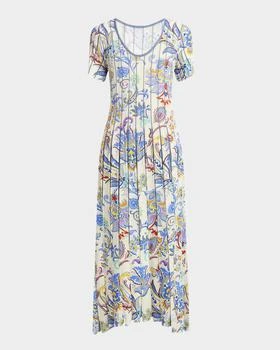 ETRO | Blue Bouquet Pleated Knit Midi Sweater Dress