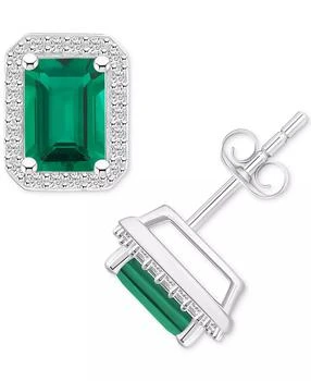 Macy's | Lab-Created Emerald (1-3/4 ct. t.w.) & Lab-Created White Sapphire (1/4 ct. t.w.) Rectangle Halo Stud Earrings in 10k Gold (Also in 10k White Gold)