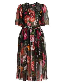 Dolce & Gabbana | Rafia Fiori Floral Sheer Silk Midi-Dress