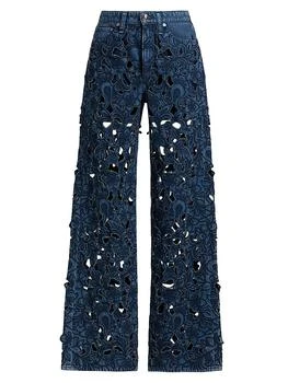 Logan Mid-Rise Wide-Leg Floral Cutout Jeans