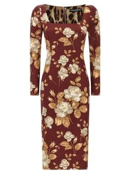 Dolce & Gabbana | Dolce & Gabbana Rose Printed Long-Sleeved Dress