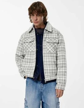 Pull&Bear Soft checked jacket in white/grey