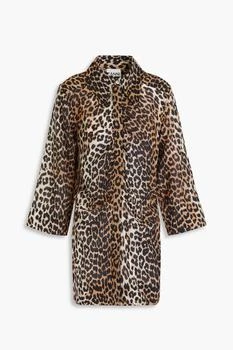 Ganni Ruched leopard-print cotton shirt