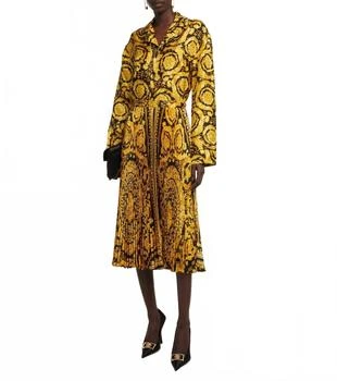 Versace | Barocco Pleated Midi Skirt In Yellow