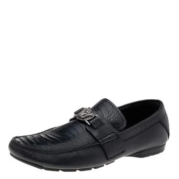 Versace | Versace Black Ostrich Leather Medusa Slip On Loafers Size 41