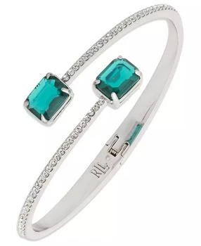Glass Bypass Stone Cuff Bracelet in Silver-Tone (also in Gold-Tone)