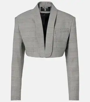 Balmain | Houndstooth cropped wool-blend blazer