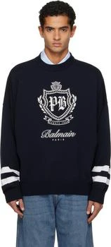 Balmain | Navy College Emblem Knit Sweater