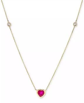 Macy's | Ruby (5/8 ct. t.w.) & Diamond (1/20 ct. t.w.) Heart Bezel 17" Pendant Necklace in 14k Gold