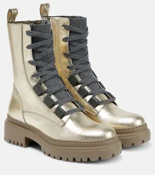 Brunello Cucinelli | Metallic leather lace-up boots
