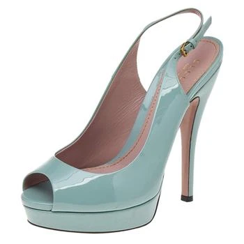 Gucci | Gucci Green Patent Leather Peep Toe Slingback Sandals Size 37.5
