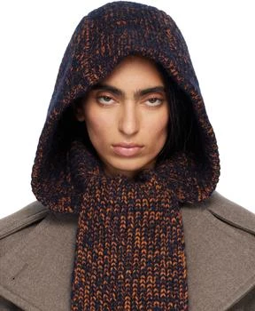 Dries Van Noten | Navy Hooded Wool Scarf