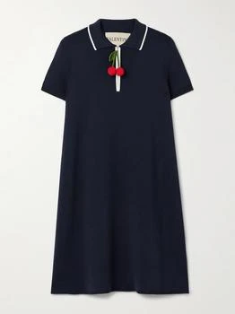 Valentino | Embellished Ribbed Cotton Mini Dress - Navy