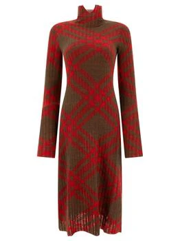 Burberry | Burberry Checkered Mock-Neck Ribbed Shift Dress