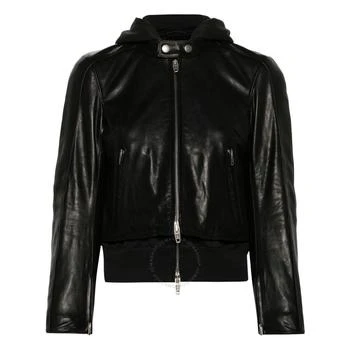 Balenciaga | Ladies Black Layered-Detail Racer Leather Jacket