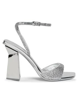 Valentino | 101MM Rhinestone Leather Block Sandals
