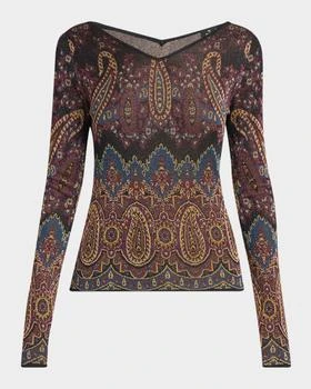 ETRO | Metallic Midnight Dream Knit V-Neck Sweater