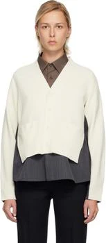 Sacai | Off-White & Gray Stripe Doeskin & Wool Knit Cardigan