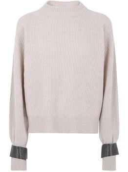 Brunello Cucinelli | Brunello Cucinelli Embellished Cuffs Crewneck Jumper