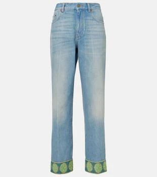 Valentino | Jacquard-trimmed straight jeans
