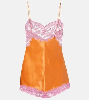 Yves Saint Laurent | Lace-trimmed silk satin bodysuit