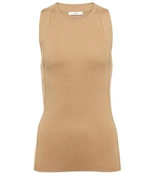 Rib-knitted silk tank top