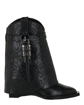 Givenchy | Shark Lock Cowboy Ankle Boots In Leather With Western Pattern