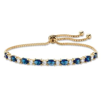 Palm Beach Jewelry 6.20 Cttw. Simulated Blue Sapphire and CZ Gold-Plated Bolo Bracelet 10"