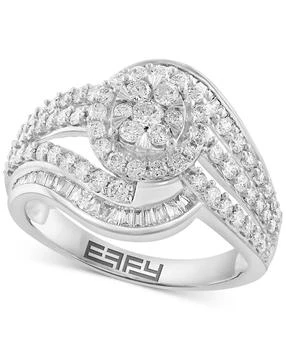 Effy | EFFY® Diamond Round & Baguette Swirl Halo Cluster Ring (1-1/5 ct. t.w.) in 14k White Gold