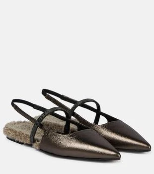 Brunello Cucinelli | Embellished leather slingback flats