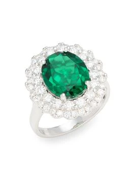 Effy | 14K White Gold, Lab Grown Emerald & Lab Grown Diamond Ring
