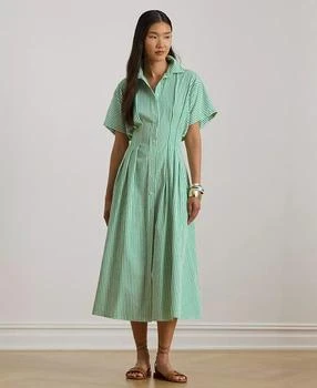Women's Striped Pleated Shirt Dress