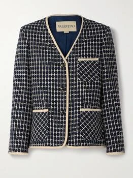 Valentino | Crepe-trimmed Checked Wool-blend Tweed Jacket - Navy - IT42