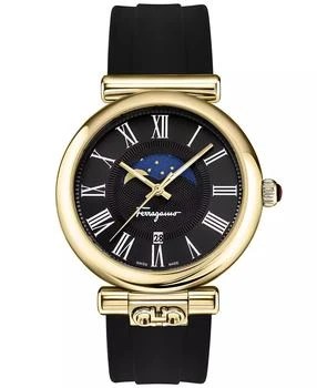 Salvatore Ferragamo | Salvatore Men
s Swiss Ora Moonphase Black Silicone Strap Watch 40mm