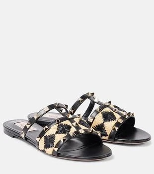 Valentino | Rockstud raffia-trimmed leather sandals