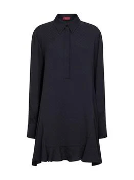 Gucci | GUCCI | Dark blue jacquard silk blend mini shirt dress | Women | 46