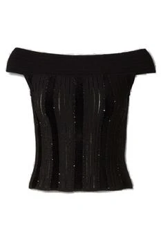 Balmain | Balmain Off-The-Shoulder Glitter Knit Top