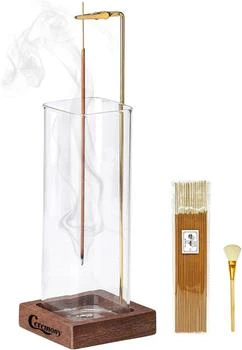 SENROTINI Incense Holder, Wooden Incense Holder for Sticks with Glass Ash Catcher, Anti-ash Incense Burner with 20 Incense Sticks and a Ash Brush for Meditation Yoga Spa Room Decor
