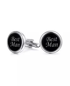 Bling Jewelry BEST MAN Script Words Round Black White Shirt Cuff Links Groomsmen Party Gift Brass Bullet Hinge Back