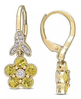 Macy's | Yellow Sapphire (1-1/5 ct. t.w.) & Diamond (1/7 ct. t.w.) Flower Drop Earrings in 10k Gold