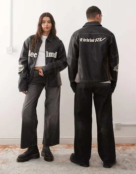 Reclaimed Vintage unisex leather look motor jacket in black and brown